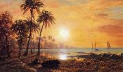Albert Bierstadt Tropical Landscape with Fishing Boats in Bay oil painting picture wholesale
